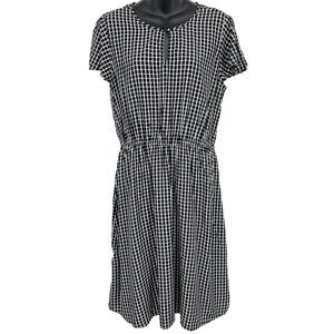 Old Navy Women Dress Size Medium M Black White Check Shift Flutter Keyhole New